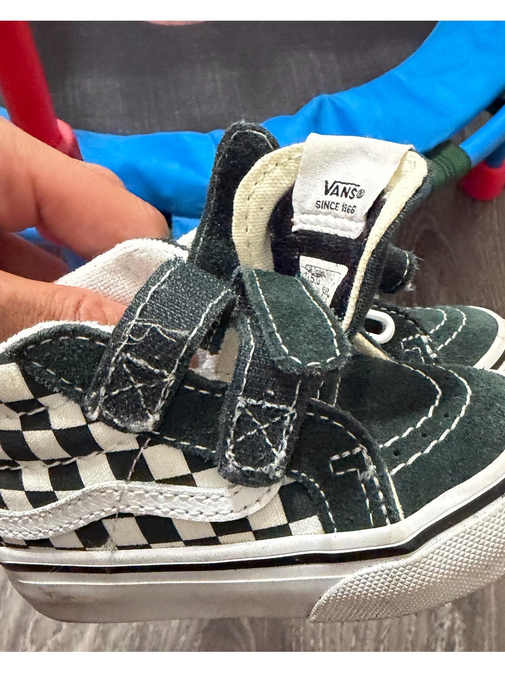 Vans Kids Checkerboard Velcro Sneakers - Black/White/Forest Green